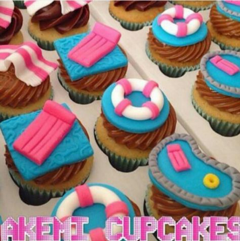 Barbie Pool Party Cupcakes, Pool Party Cupcake Ideas, Pool Party Cupcakes, Pool Cupcakes, Pool Cakes, Bachelorette Party Cupcakes, Kids Cupcakes, Barbie Pool Party, Pool Cake