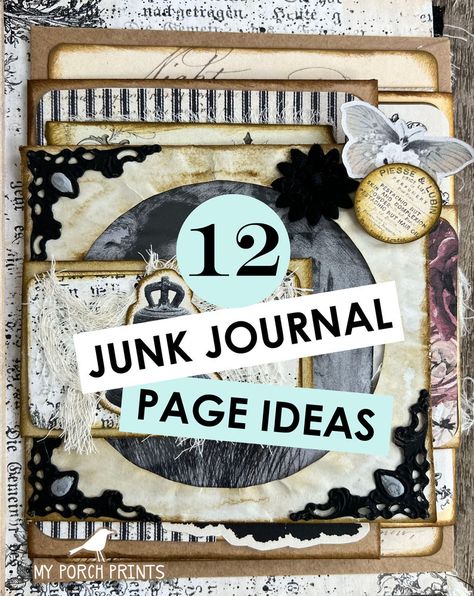 Junk Journal Page Ideas, Scrap Journaling, Empty Journal, Journal Page Ideas, Homemade Journal, My Porch Prints, Bulletin Journal, Handmade Journals Diy, Altered Book Journal