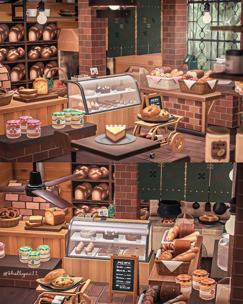 Animal Crossing Shop Layout, Acnh Happy Home Paradise Bakery, Animal Crossing Dessert Shop, Animal Crossing Coffee Shop Design, Animal Crossing Bakery Design, Acnh Bakery Stall, Acnh Dessert Shop, Acnh Apothecary, Acnh Coffee Stall Design