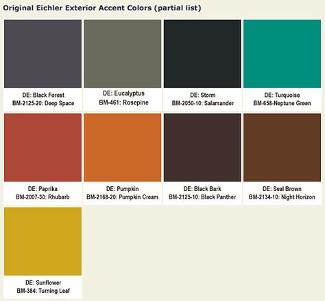 original eichler colors. this may explain the turquoise, pumpkin, yellow color scheme in my childhood home :) Eichler Homes Exterior, Mid Century Exterior Paint Colors, Eichler Exterior, Mid Century Modern Homes Exterior, Accent Paint Colors, Midcentury Decor, Colors Bedroom, Mid Century Modern Exterior, Mid Century Exterior