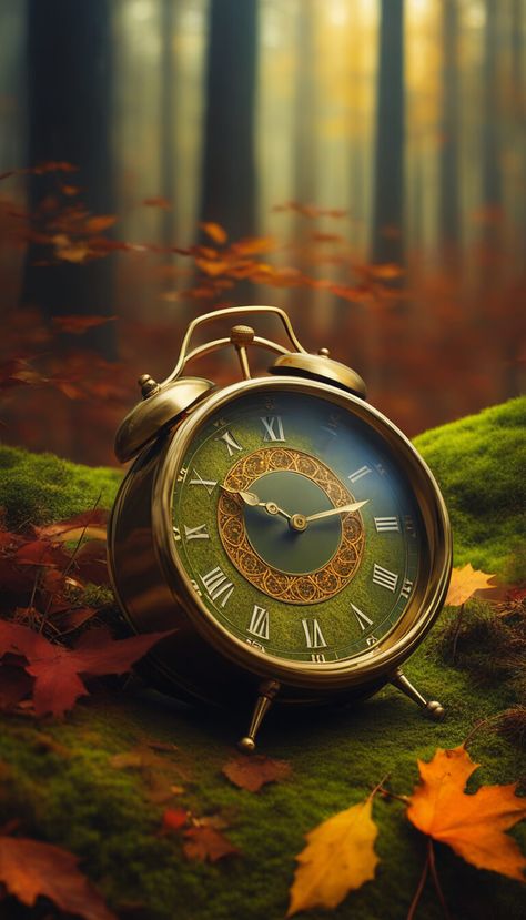 vintage alarm clock on moss in a autumn forest - AI creation Old Clocks Vintage, Autumn App Icons, Birth Horoscope, Vintage Alarm Clock, Decent Wallpapers, Old Clock, Qhd Wallpaper, Vintage Alarm Clocks, Clock Wallpaper