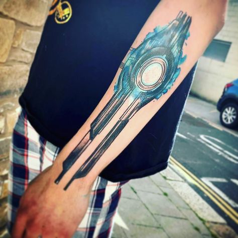 Mass Relay Tattoo, Mass Relay, Mass Effect Tattoo, Fiction Aesthetic, Wicked Tattoos, Mass Effect 3, Gaming Tattoo, 1 Tattoo, Mass Effect