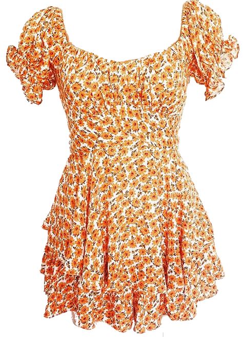 Orange Sundress, Png Polyvore, Dress Png, Png Clothes, Cottagecore Clothes, Flora Dress, Orange Outfit, Dress Aesthetic, Orange Dress