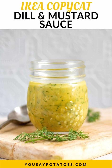 This easy Creamy Dill Mustard Sauce recipe is a copycat of Ikea’s Senap and Dill sauce. It uses simple ingredients and is great to put on a variety of foods like salmon, pasta, rice or even drizzled on top of potatoes. It's an easy way to add a huge flavor to so many dishes! Dill Mustard Recipe, Mustard Sauce For Salmon, Dill Pickle Mustard, Dill Mustard Sauce, Salmon Potatoes, Sauce For Vegetables, Mustard Sauce Recipe, Dill Sauce For Salmon, Mediterranean Dinner