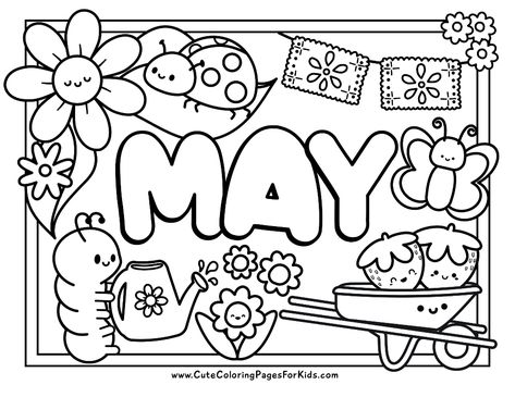 May Coloring Pages - Cute Coloring Pages For Kids May Day Coloring Page, May Coloring Pages For Kids, May Colouring Pages, Daycare Coloring Pages, May Coloring Pages Free Printable, May Coloring Sheets, May Drawings, May Doodles, May Worksheets