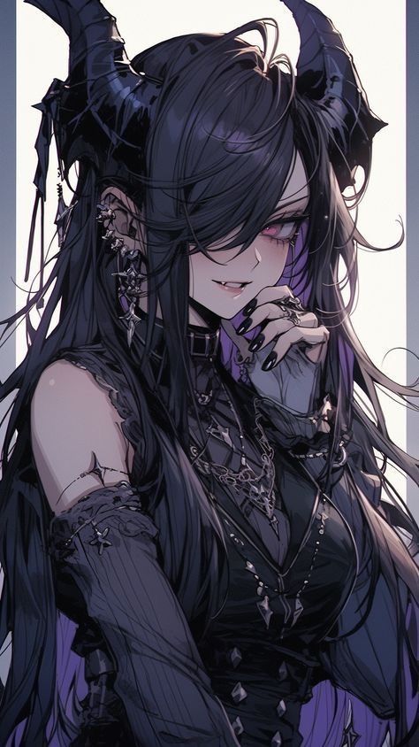 Demon Girl Art, Horimiya Manga, Gothic Girl Art, Demon Woman, Anime Goth, Dark Fantasy Artwork, Really Cool Drawings, Anime Drawing Books, Roleplay Characters