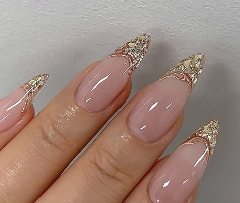 Glitter French Nails, Gold Acrylic Nails, 2023 Pink, Milky Nails, Nails Silver, Gold Prom, Nails Gold, Gold Nail, Her Nails