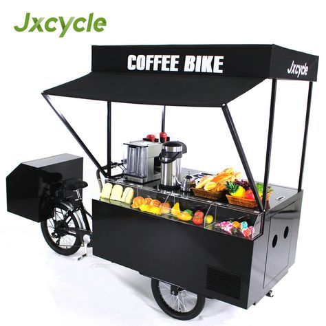 Mini Food Truck Ideas, Roda Gerobak, Mini Food Truck, Vending Cart, Food Trolley, Gerobak Dorong, Food Bike, Bike Food, Mobile Coffee Shop