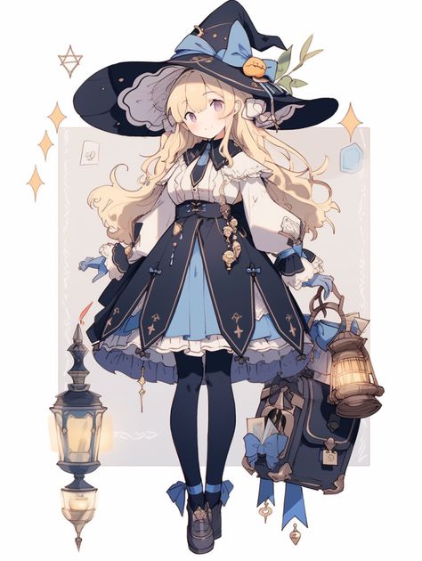 Character Design Overalls, Garden Witch Outfit, Witch Academia Outfit, Mage Reference, Cute Witch Outfits, Witch Outfits Aesthetic, Witch Vtuber, Witch Outfit Drawing, Drawing Pictures For Kids