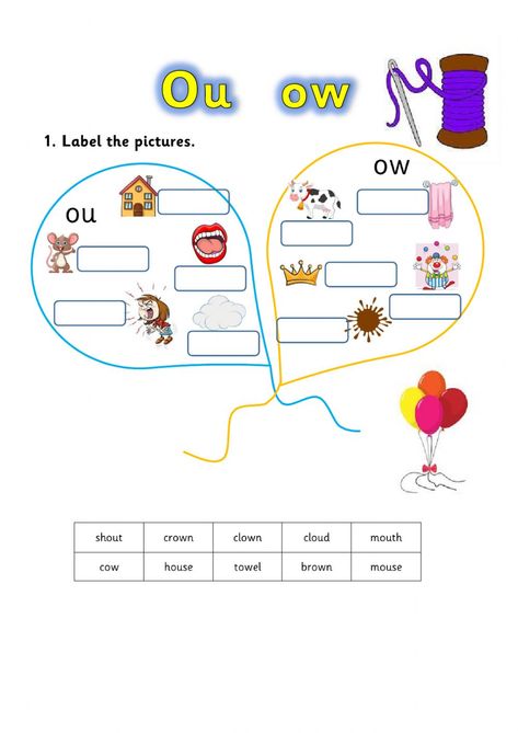 Ow Worksheets Free, Sound Language, Ou Words, Vowel Teams Worksheets, Phonics Sounds Chart, Teaching Cursive, Spelling Lessons, English Grammar For Kids, Grammar For Kids