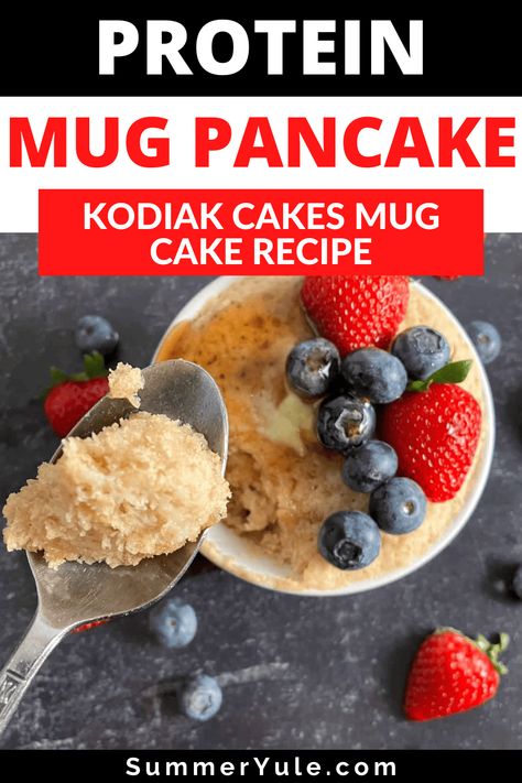 Learn to make a protein pancake in a mug! This Kodiak Cakes mug cake recipe is the ultimate easy breakfast hack for lazy weekend mornings. You’ll get tips on making a protein-packed Kodiak pancake in a mug, as well as how to make pancakes in microwave that are vegan and gluten free. You’ll love this 1 minute, 1 cup pancake recipe that’s thick yet fluffy, and perfect with a variety of pancake toppings. Kodiak Protein Mug Cake, Kodiak Cakes Microwave, Kodiak Recipes Breakfast, Kodiak Mug Cake Microwave, Kodiak Pancake Mug Cake, Diy Kodiak Muffin Cup, Kodiak Cake Mug Cake, Kodiak Microwave Pancake, Kodiak Mug Pancake