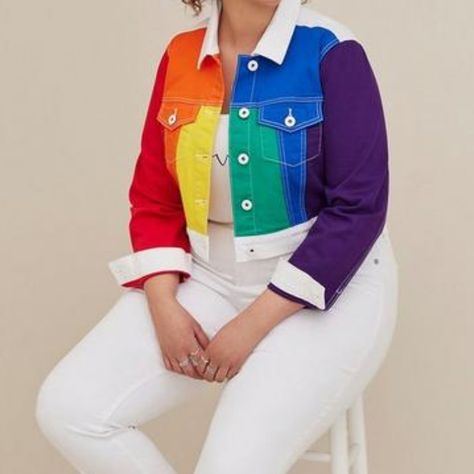 Trendy Rainbow Outerwear For Fall, Trendy Rainbow Long Sleeve Outerwear, Trendy Rainbow Outerwear For Spring, Casual Cotton Rainbow Outerwear, Casual Rainbow Cotton Outerwear, Casual Rainbow Outerwear For Fall, Pride Outfit Ideas, Gender Neutral Outfit, Oc Fashion