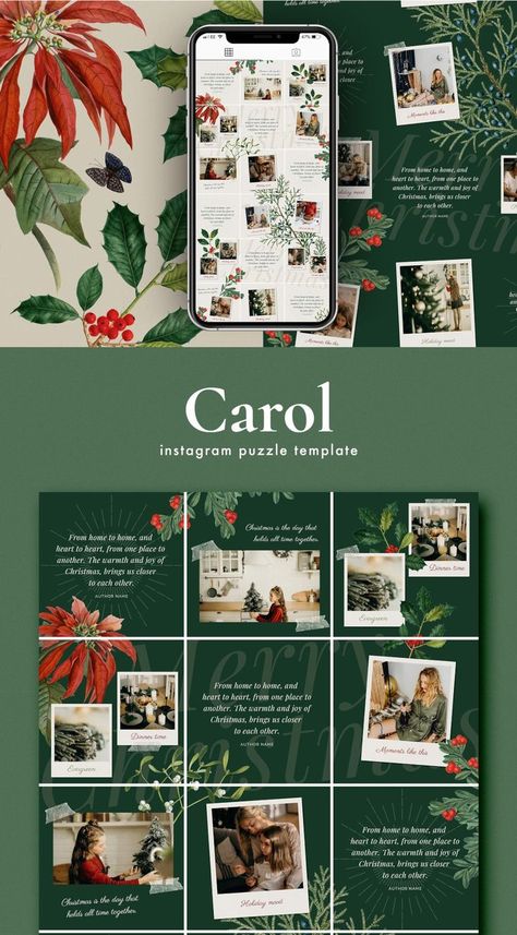 Christmas Instagram Feed Design, 12 Days Of Christmas Instagram Posts, Christmas Grid Instagram, Christmas Website Design, Christmas Instagram Feed, Puzzle Template Instagram, Canva Desktop, Christmas Instagram Post, Christmas Presentation