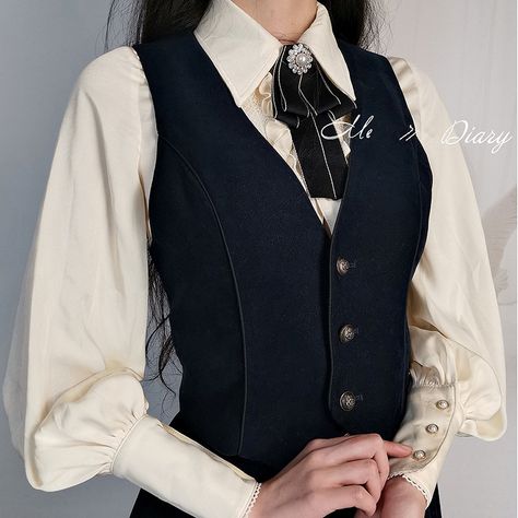 Tux Vest Outfits For Women, Elegant Suit For Women, Vests Over Dresses, Women In Suit Vest, Dress And Waistcoat Outfit, Suits With Vests For Women, Corset Vest Women, Dark Academia Outfit Vest, Suit With Vest Woman