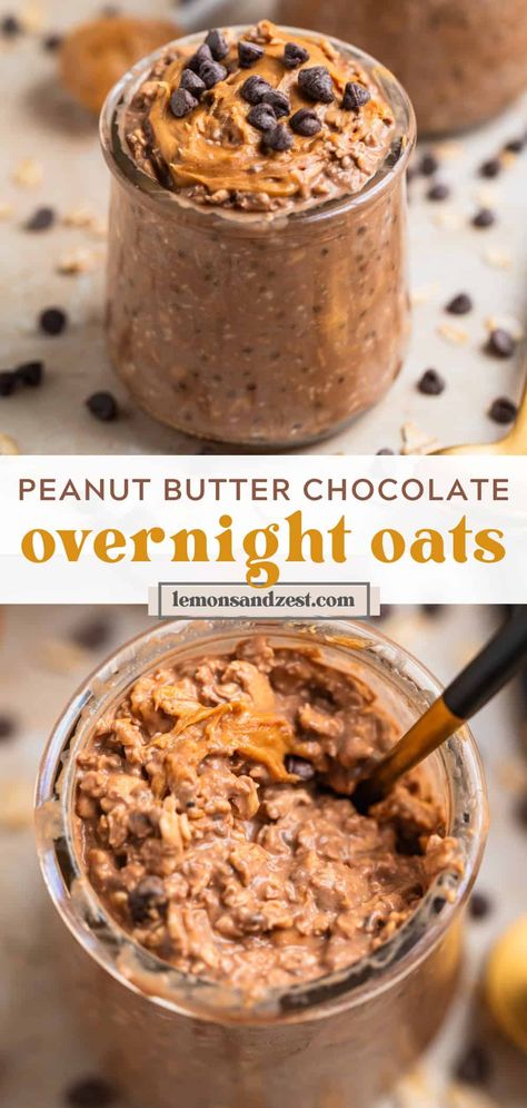 These chocolate peanut butter overnight oats are perfect for busy mornings. Simple ingredients and only 5 minutes to prep and you have breakfast ready for you when you wake up. Easily made vegan and gluten free. Paleo Overnight Oats, Chocolate Peanut Butter Overnight Oats, Overnight Oats Recipe Easy, Best Overnight Oats Recipe, Peanut Butter Overnight Oats, Chocolate Overnight Oats, Easy Overnight Oats, Oat Recipes Healthy, Overnight Oats Recipe Healthy