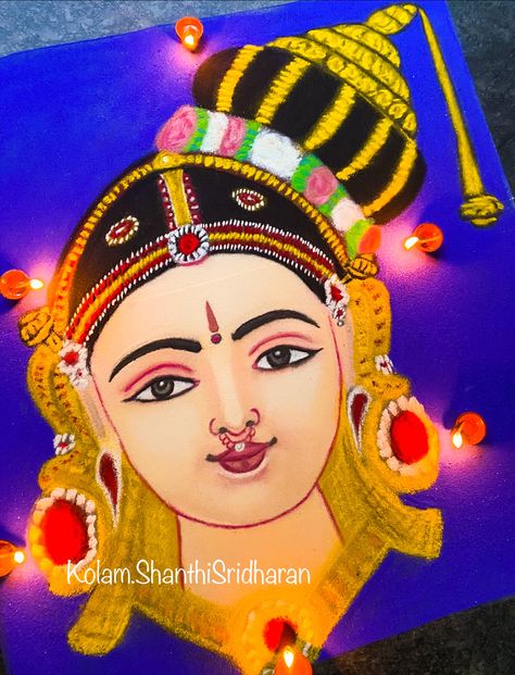 #shanthisridharankolam #rangoli #rangoliideas #rangoliart #drawing #kolam #portrait #portraitpage #painting #lakshmi #durga Lakshmi Narayan Rangoli, Lakshmi Pujan Rangoli, Lakshmi Rangoli, Aari Drawing, Portrait Rangoli, Rangoli Competition, Navratri Decoration, Meenakshi Amman, Colour Kolam