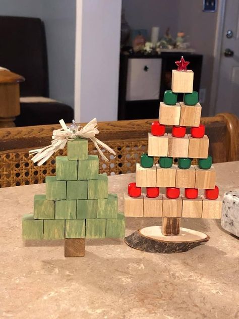 Diy Home Decor Using Jenga Blocks, Kenya Block Crafts, Easter Jenga Block Crafts, Jenga Christmas Tree, Adult Winter Crafts, Wood Cube Crafts, Wooden Cube Crafts, Jenga Block Christmas Tree, Jenga Crafts Ideas