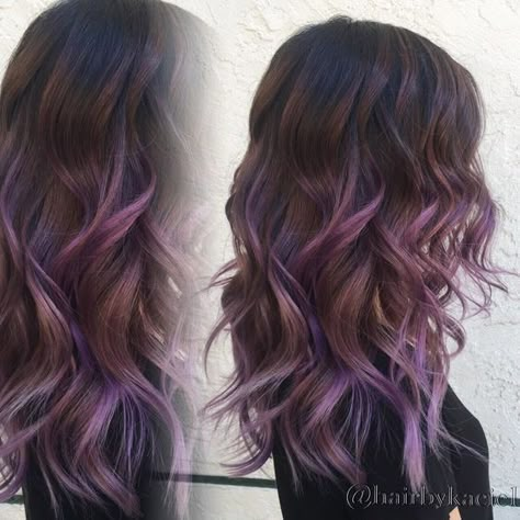 Bayalage Brunette, Ombre Curly Hair, Purple Balayage, Purple Ombre Hair, Purple Highlights, Zoella, Hair Color Purple, Ombre Hair Color, Ash Blonde