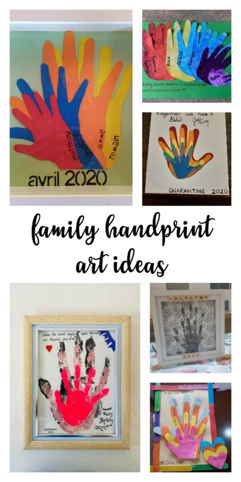 Family handprint art ideas Sibling Handprint Craft, Diy Family Handprint Wall Art, Family Handprint Crafts, Handprint Art Family, Family Art Ideas Diy Projects, Family Handprint Craft, Family Hand Painting Ideas, Hand Print Family Art, Family Handprint Art Diy