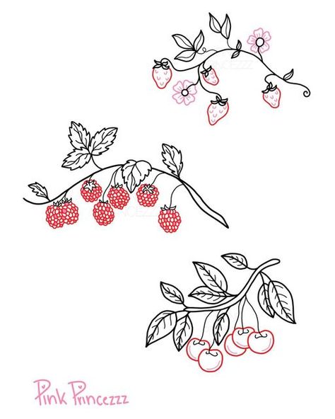 Cherry Cola Tattoo, Line Work Strawberry Tattoo, Strawberry Tattoo Stencil, Strawberry Tree Tattoo, Raspberry Tattoo Design, Pink Strawberry Tattoo, Cherry Vine Tattoo, Strawberry Collarbone Tattoo, Rasberry Tattoos Simple