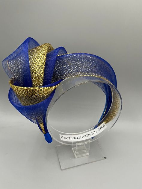 Royal Blue and Gold Fascinator Knot Headband Perfect for Races or Mother of the Bride, Wedding Guest Headwear, Hatinator - Etsy UK Diy Fascinator, Gold Fascinator, Gele Styles, Hair Accessories Ribbon, Fascinator Hats Diy, African Hair Wrap, Sewing Headbands, Headband Fascinator, Diy Hair Accessories Ribbon