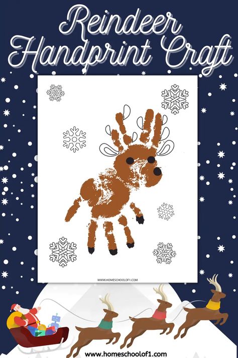 Reindeer Craft Handprint, Christmas Reindeer Handprint, Rain Deer Hand Print, Reindeer Handprints For Kids, Rudolph Handprint Art, Snowflake Handprint Craft, Kids Reindeer Crafts, Reindeer Art Projects For Kids, Reindeer Crafts For Preschoolers