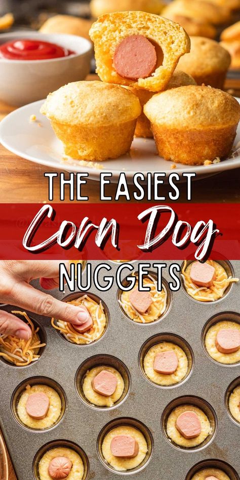 Corn Dog Muffins Jiffy, Corn Dog Bake, Jiffy Mix Corn Dogs, Corn Dog Muffins Easy, Cornbread Hot Dogs Mini Muffins, Mini Corn Dog Bites, Mini Muffin Corn Dogs, Mini Corn Dog Muffins, Corn Nuggets Recipe