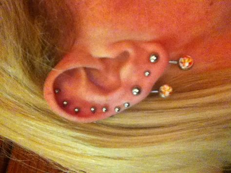 Full row Ear Piercings, The Row, Piercings, Tattoos