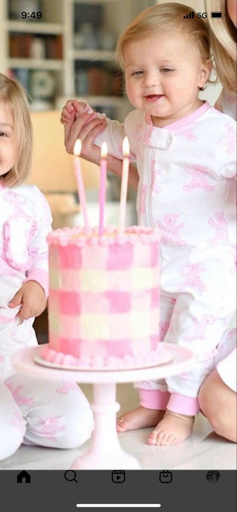 Preppy First Birthday Party, Pink Gingham Birthday Cake, Pink Gingham 1st Birthday, Pink Gingham Party Decorations, Pink Rodeo Cake, Pink Gingham First Birthday, Pink Gingham Cake, Grand Millennial First Birthday, Plaid Birthday Cake