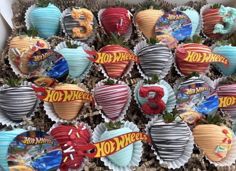 #hotwheels #cars #flags #racing #coveredstrawberries Hot Wheels Desserts, Cars Chocolate Covered Strawberries, Hot Wheels Pretzel Rods, Hot Wheels Treats, Race Car Chocolate Covered Strawberries, Hot Wheel Dessert Table, Candy Race Cars, Birthday Desert, Hotwheels Birthday Party