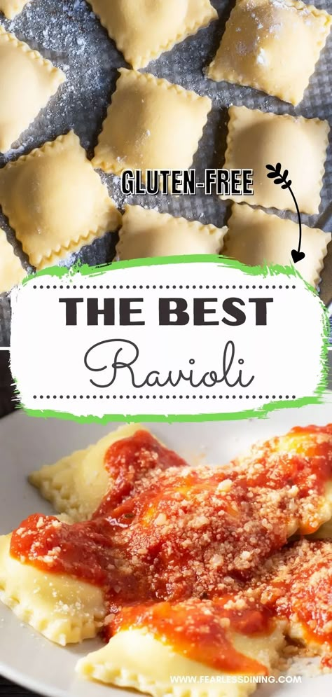 Almond Flour Ravioli, Homemade Gluten Free Ravioli, Best Gluten Free Pasta Recipe, Gf Ravioli Recipe, Gluten Free Ravioli Dough Recipe, Diy Gluten Free Pasta, Dairy Free Ravioli Filling, Homemade Gluten Free Pasta Dough, Gluten Free Pasta Dough Recipe