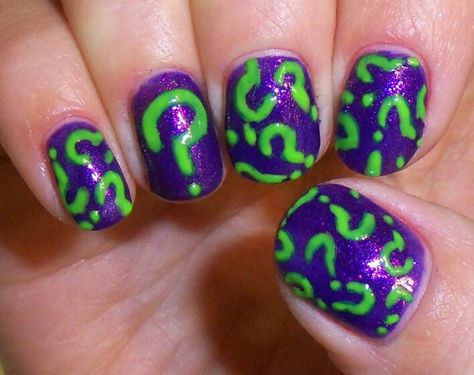 Riddler Nails, Scene Nails, Nerdy Nails, The Riddler, Punk Nails, Really Cute Nails, Kawaii Nails, Dream Nails, Funky Nails