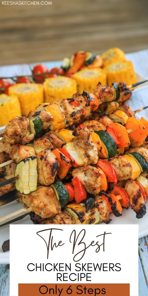 Chicken Mushroom Skewers, Chicken And Beef Skewers, Chicken And Veggie Skewers Grilled, Chicken Brochettes Skewer Recipes, Scewers Appetizers Easy Chicken, Grill Chicken Kabob Recipes, Chicken On A Skewer, Chicken Thigh Skewers Kebab Recipes, Chicken And Shrimp Skewers