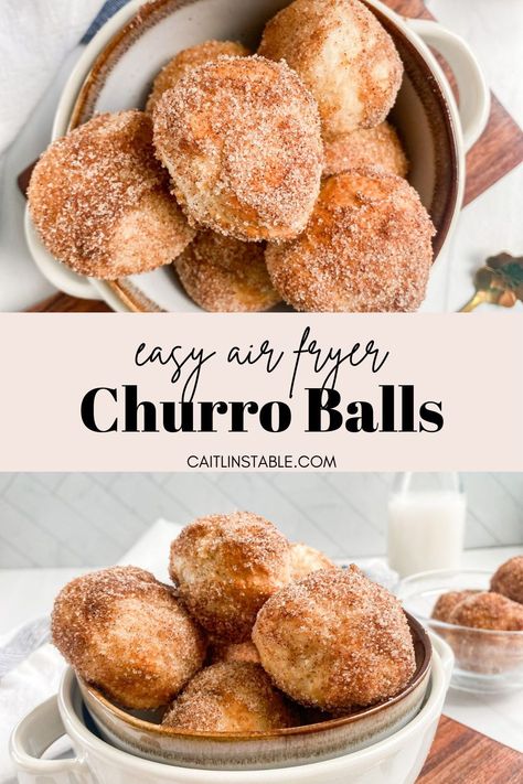 Looking for healthy and quick air fryer dessert recipes? Try these easy air fryer churro balls! Made eggless and with healthy ingredients like greek yogurt and applesauce, each air fryer churro bite is light, fluffy and coated with cinnamon sugar. Churro Balls, Airfryer Desserts, Churro Bites Recipe, Air Fryer Dessert Recipes, Air Fryer Dessert, Churro Bites, Air Fryer Recipes Dessert, Healthy Air Fryer, Air Fryer Cooking Times