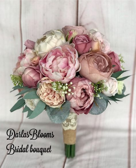 "*CURRENT PRODUCTION TIME is 12 weeks. Please message me with your wedding date before purchasing to ensure your order can be delivered before your special day.  *Round Bridal Bouquet 11-12 inches* *Bridesmaid Bouquets 8 inches* What sets Darlasblooms apart from other floral shops? Not only my attention to detail but my commitment to making a beautiful, one of a kind bouquet designed just for you. Every item is created by me so you can rest assured knowing your order will look like the photos in Wedding Flowers Dusty Rose, Vintage Mauve Wedding, Real Flower Bridal Bouquet, Dusty Pink Wedding Theme, Bridal Bouquet Mauve, Dusty Mauve Wedding, Mauve Wedding Bouquet, Dusty Rose Wedding Flowers, Mauve Wedding Flowers