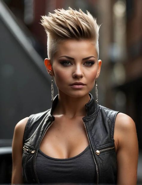 37 Creative Shaved Pixie Cut Ideas For Women Shaved Lines In Hair Women, Faux Hawk For Women, Viking Short Hairstyles Women, Pixie Mohawk Shaved Sides, Shave Side Hairstyles, Fohawk Haircut For Women, Womens Short Hair Styles 2020, Female Mohawk Shaved Sides, Shaved Pixie Haircut