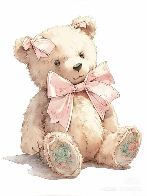 Coquette Teddy Bear, Pastel Coquette, Teddy Bear Drawing, Baby Print Art, Idee Cricut, Bear Drawing, Bear Illustration, Animals Pictures, Baby Drawing