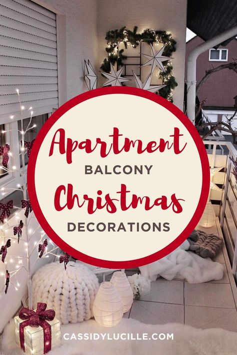 Need ideas for your apartment balcony Christmas decorations? We’ve rounded up 8 beautiful ideas to turn your outdoor space into a gorgeous winter wonderland. From garlands to lights, your balcony will be the star of the holiday season. Check out these Christmas ideas for apartment balcony now! Christmas Apartment Patio Decorations, Outdoor Balcony Christmas Decor, Apartment Balcony Christmas Decor Ideas, Apartment Patio Christmas Decor, Balcony Christmas Decor Ideas, Balcony Christmas Decorations, Patio Christmas Decor, Balcony Christmas Decor, Apartment Holiday Decor