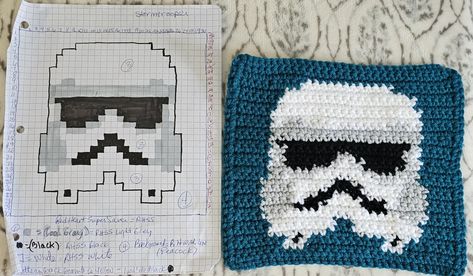 Star Wars Granny Square, Star Wars Blanket Crochet, Star Wars Blanket, Pixel Grid, Crochet Case, Star Wars Stormtrooper, Crochet Stars, Silent Auction, Crochet Creations