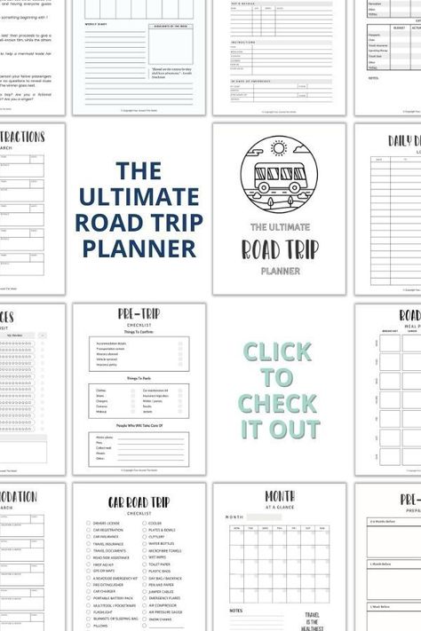 The Ultimate Road Trip Planning Kit! Printable road trip planning pages to research, book and track your trip details Road trip packing lists for car & RV trips Road trip meal planner & food listsItinerary at a glance pages to map out your entire trip No-prop road trip games for the whole family & much more! Printable road trip planner Road trip binder kit Road Trip Binder, Road Trip Activity Book, Trip Planning Checklist, Research Book, Printable Road, Trip Games, Rv Trips, Family Travel Hacks, Road Trip Food