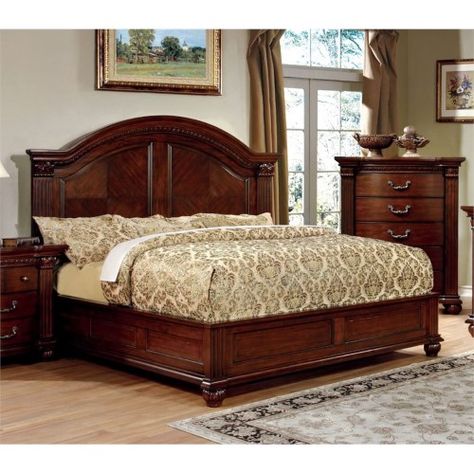 Furniture of America Sorella Queen Panel Bed in Cherry (Red) Cherry Bedroom Set, Idea Bilik Tidur, Cherry Bedroom, Solid Wood Bedroom Furniture, Wood Bedroom Sets, Platform Bedroom Sets, Nightstand Set, Hiasan Bilik Tidur, Wooden Bed Design