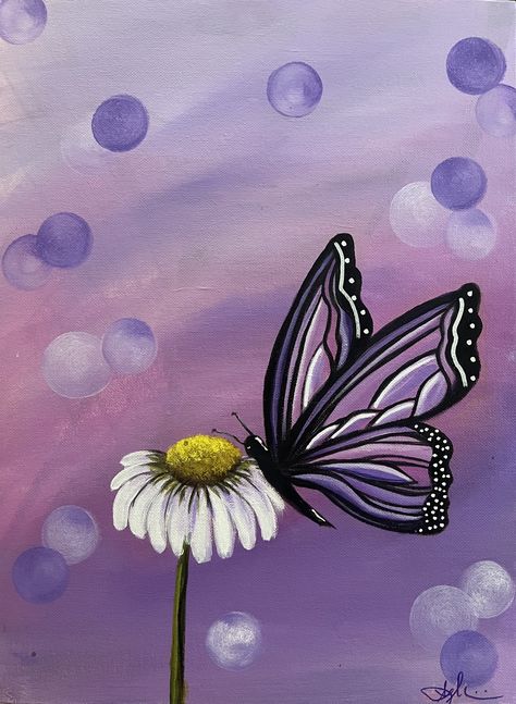 Butterfly Flower Painting, Canvas Painting Ideas Butterflies, Simple Butterfly Painting, Flower Butterfly Painting, Things To Paint On Canvas Butterfly, Acrilic Paintings Ideas Butterfly, Relaxing Paintings, Butterfly Painting Easy, Flower And Butterfly Painting Acrylic