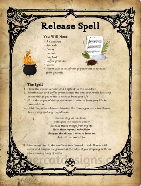 Book of Shadows | Book of Shadows by Cybercat Designs | Page 9 Basic Witch Spells, Self Healing Spells, Kitchen Spells, Release Spell, Witchy Alter, Spell Book Pages, Wicca Recipes, Paganism Spells, Witchcraft Spells For Beginners