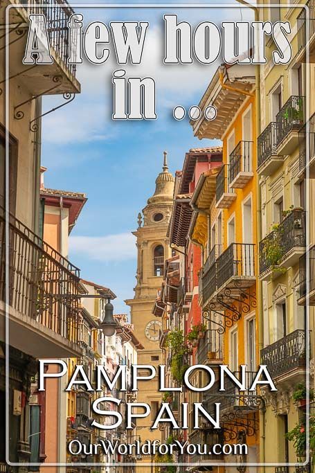 The pin image for our post - 'A few hours in Pamplona, Spain' Northern Spain Travel, Classical Facade, Pamplona Spain, Running Of The Bulls, Travel English, Northern Spain, English Heritage, Freaking Awesome, Travel Pins