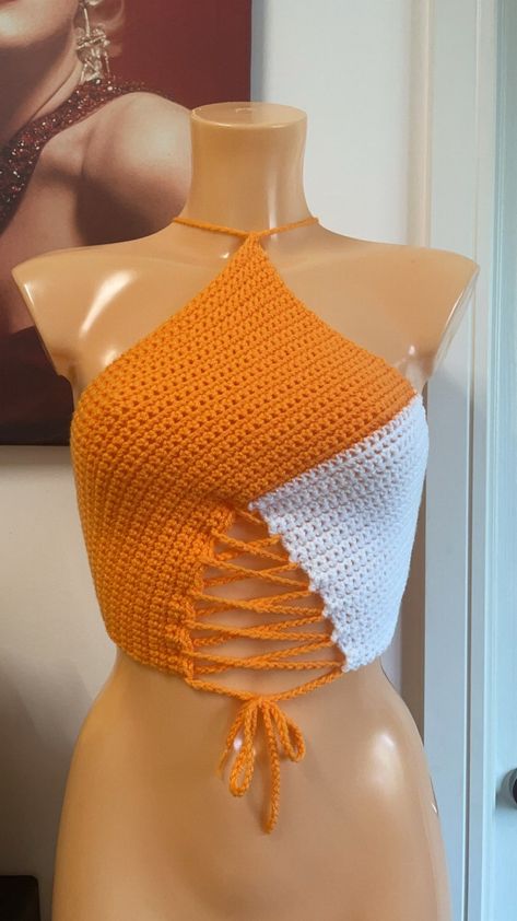 Crochet Crop Top Outfit, Tops Tejidos A Crochet, Crochet Bathing Suit Top, Crotchet Crop Top, Gown Dress Party Wear, Convertible Clothing, Lace Up Crop Top, Crochet Bathing Suits, Crochet Knit Dress