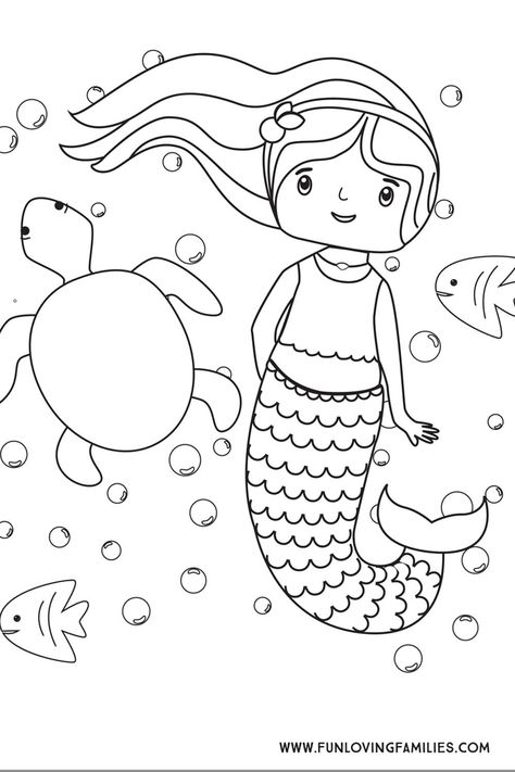 Download this simple mermaid coloring sheet for kids for a calm, indoor activity for kids this summer. #coloring #summer #mermaids Summer Coloring Sheets, Ocean Coloring Pages, Beach Coloring Pages, Mermaid Coloring Book, Summer Coloring Pages, Mermaid Pictures, Printables Free Kids, Mermaid Coloring Pages, Coloring Page Ideas