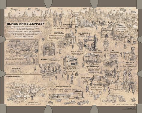 Star Wars City Map, Fictional Cities, Black Spire Outpost, Disneyland Star Wars, Disneyland Map, Disney Surprise, Wars Aesthetic, Star Wars Galaxy's Edge, Lando Calrissian