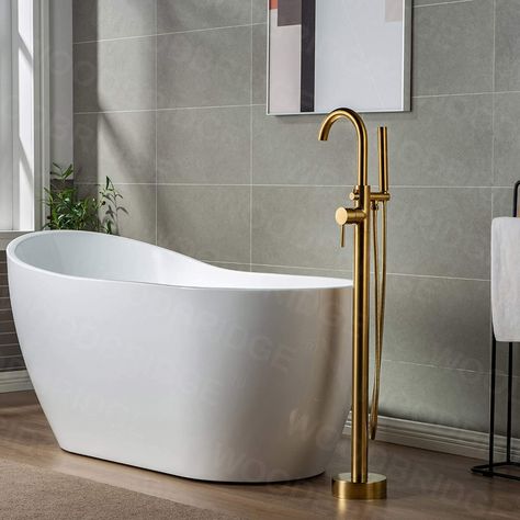 Amazon.com: WOODBRIDGE F0007-BGRD Faucet, Brushed Gold : Everything Else Free Standing Bathtub Faucet, Free Standing Tub Faucet, Brushed Gold Bathroom, Stand Alone Bathtubs, Freestanding Bathtub Faucet, Gold Faucet, Freestanding Tub Faucet, Gold Everything, Freestanding Tub Filler