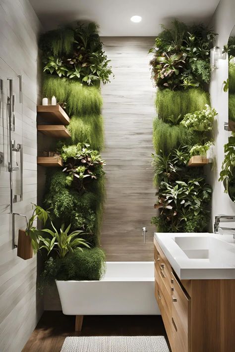 23 Brilliant Small Full Bathroom Ideas for Urban Living - RectifyHome Bathroom Plant Wall, Plants In Shower, Garden Bathroom Ideas, Full Bathroom Ideas, Small Full Bathroom Ideas, Bathroom Plant, Space Plants, Small Full Bathroom, Wall Mounted Planters