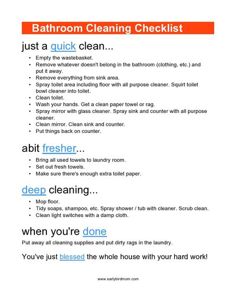 Clean Checklist, Bathroom Checklist, Checklist Ideas, Bathroom Cleaning Checklist, Clean The Bathroom, Deep Clean Bathroom, Cleaning Checklists, Daily Cleaning Checklist, Clean Countertops